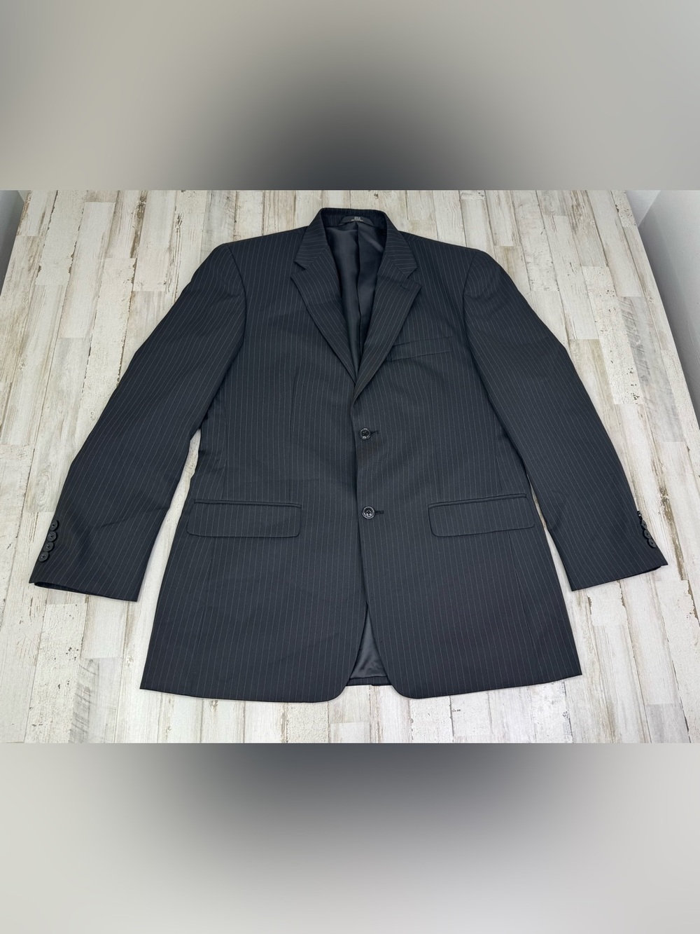 Haggar Pinstripe Two Button Blazer Jacket 42L Black